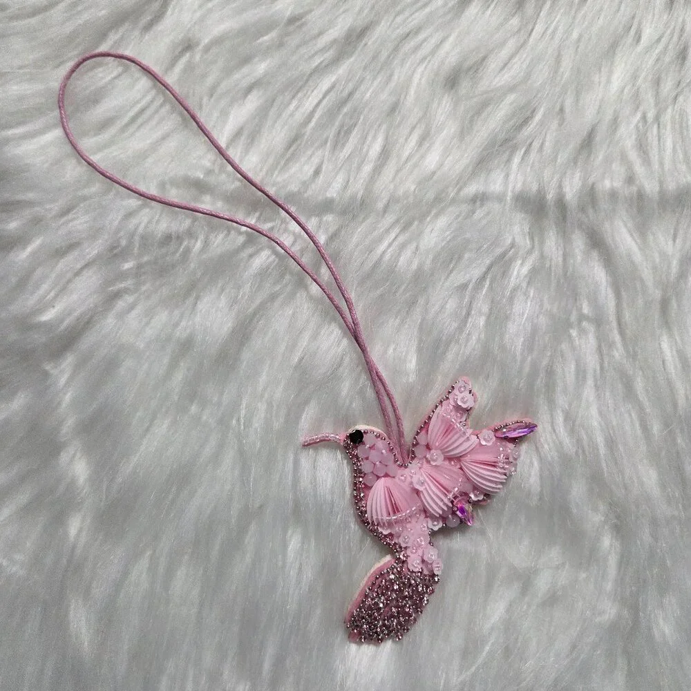 Beaded Pink Hummingbird Bag Charm